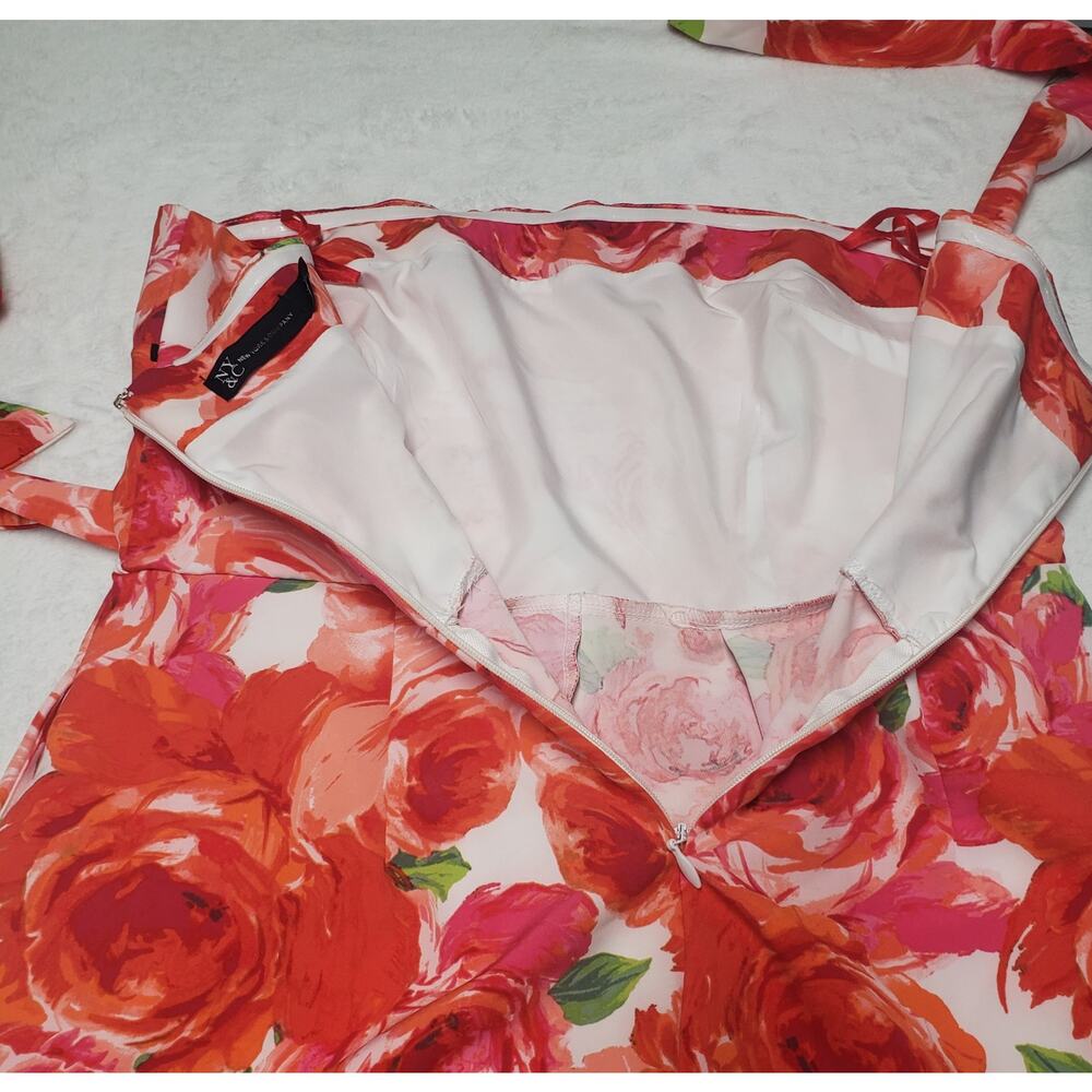 New York & Company Strapless Floral Romper L Rose Print Belted Pockets - Picture 6 of 14
